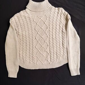 Max Studio Cream Cable Knit Turtleneck Sweater
